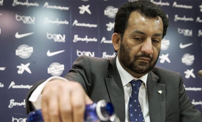 Al-Thani en la sala de prensa de La Rosaleda