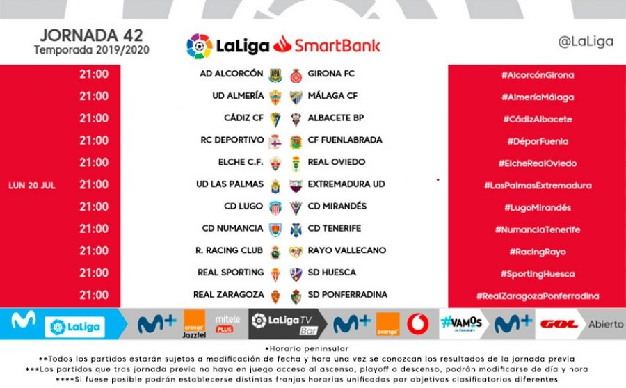 horario jornada 42 segunda división almería-málaga