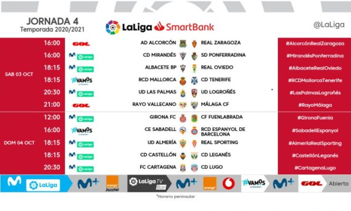 Horarios confirmados para la jornada 4 en Segunda