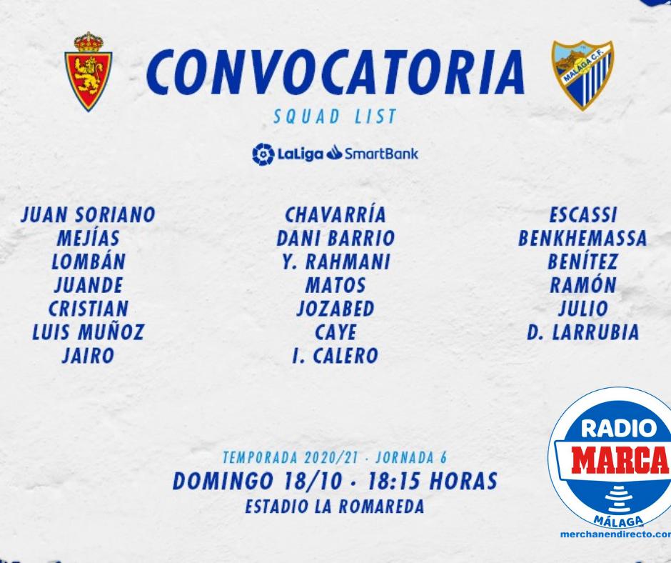 convocatoria Málaga para Zaragoza