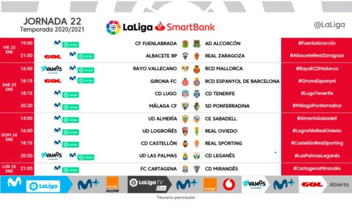 horarios jornada 22 Segunda Málaga-Ponferradina