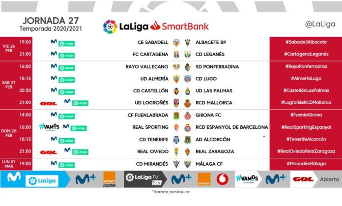 horarios jornada 27 Mirandés-Málaga