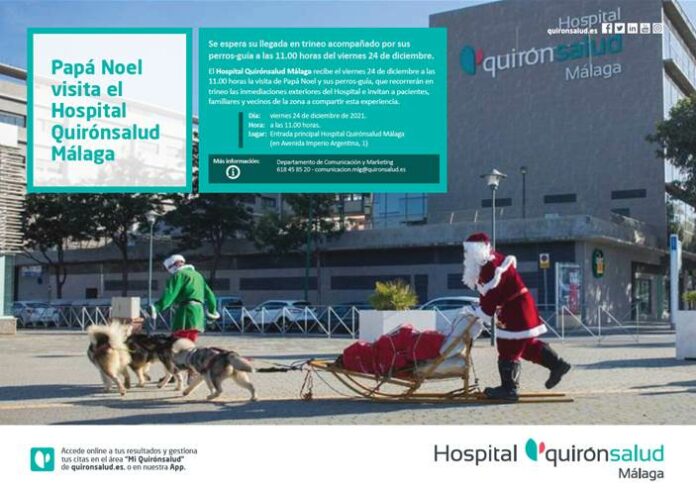 El trineo de Papá Noel, guiado por perros y cargado de regalos, visitará a los pacientes de Quirónsalud Málaga