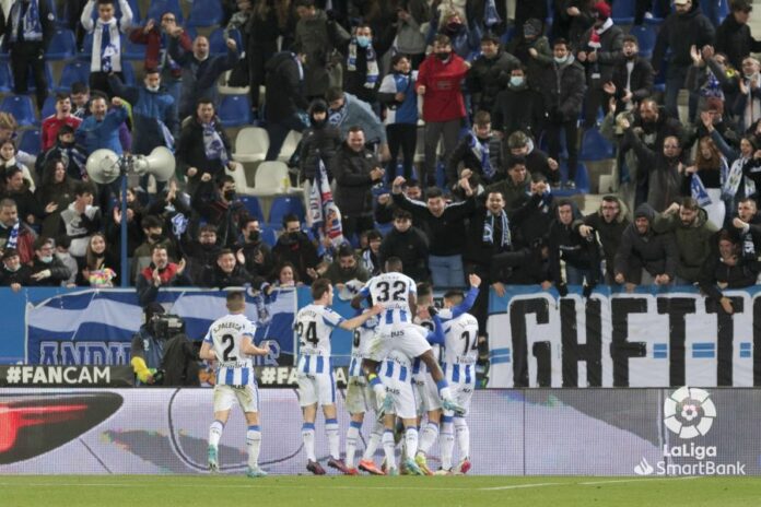 El Leganés celebra un tanto en Butarque ante el Fuenlabrada | LaLiga