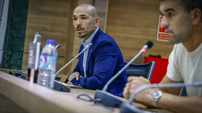 Manolo Gaspar, director deportivo del Málaga CF en la presentación oficial de Manolo Reina