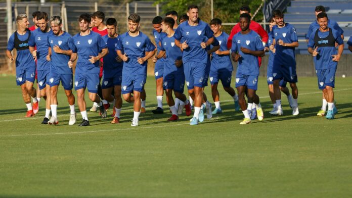 Plantilla del Málaga CF en un entrenamiento en el campo de la Federación Malagueña | MCF