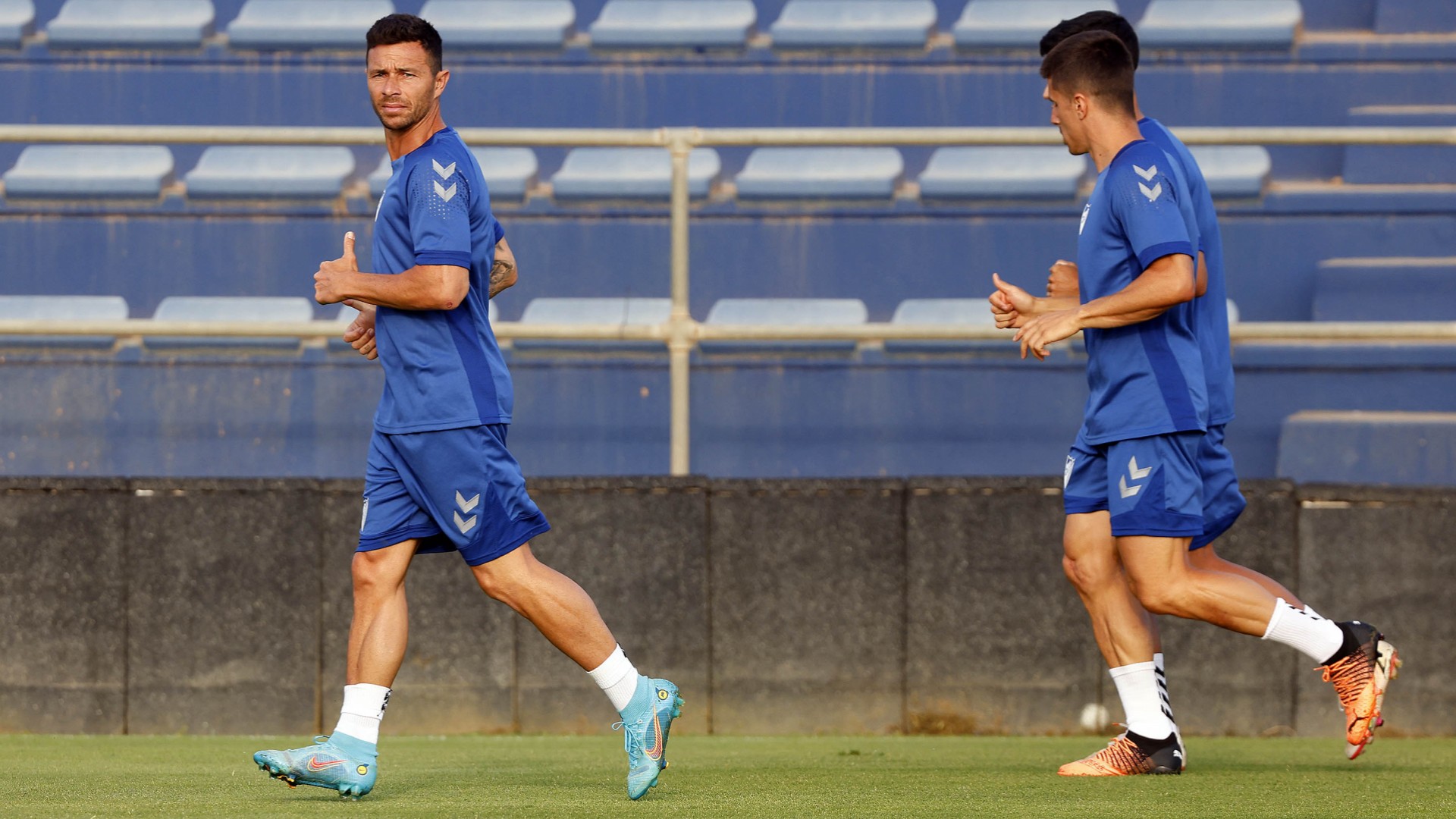 Rubén Castro en su primer entrenamiento como malaguista