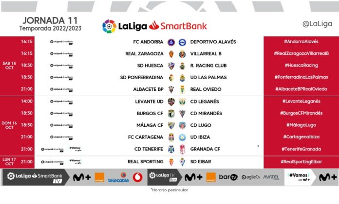 Horarios de la undécima jornada de LaLiga SmartBank