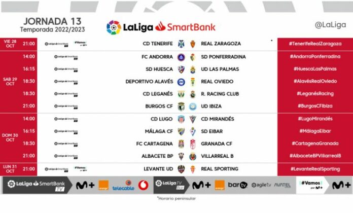 Horarios y partidos de la jornada 13 de LaLiga SmartBank