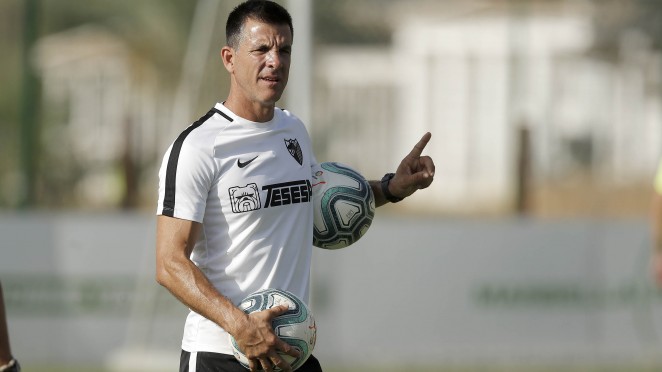 Koke Contreras en un entrenamiento con el Málaga