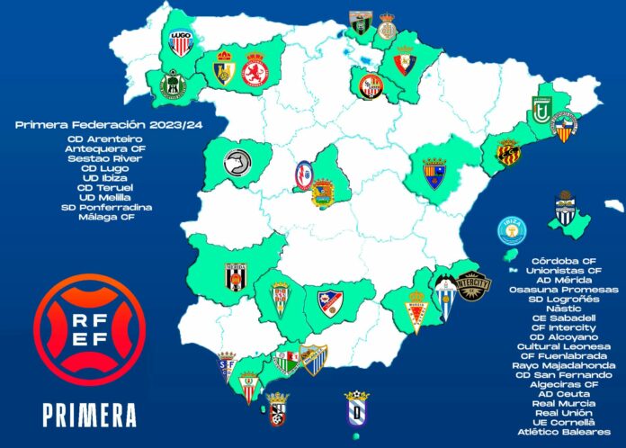 Mapa Primera Federación con el Málaga y sus rivales