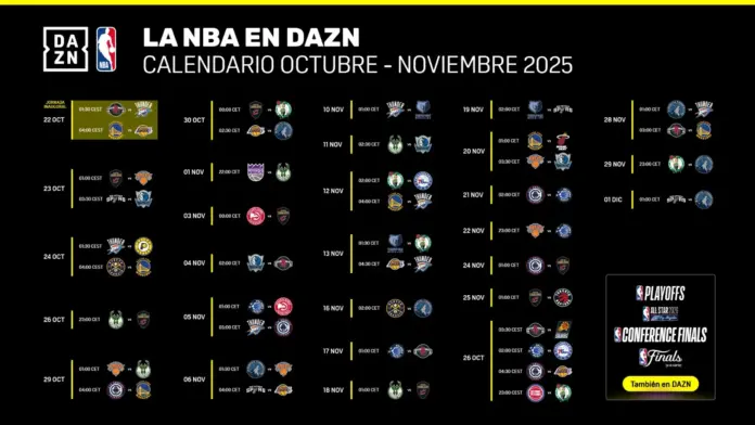 CALENDARIO DAZN OCTUBRE NOVIEMBRE NBA