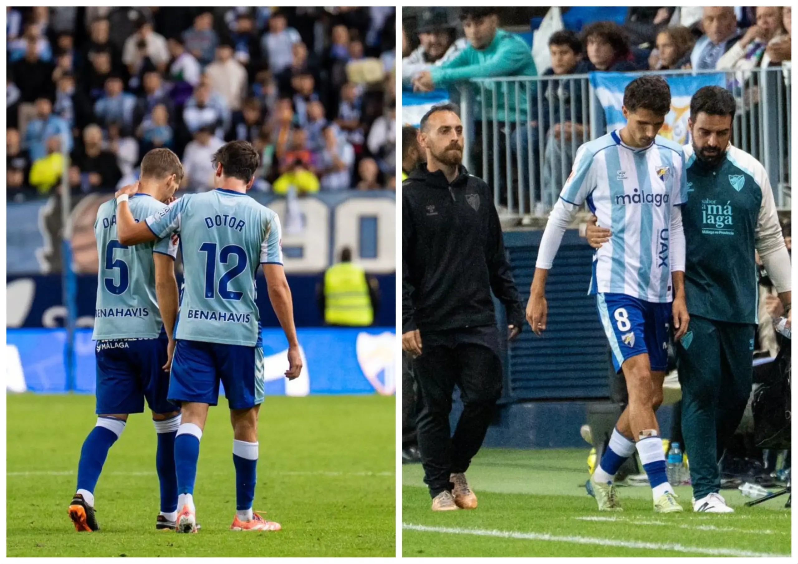 ¡Alerta en el Málaga!: Juanpe y Darko Brasanac se marcharon lesionados en la primera parte