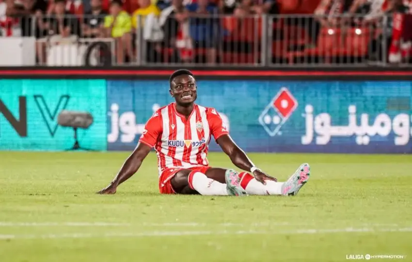 Patrick Soko se perderá el derbi andaluz entre el Málaga CF y la UD Almería por el virus CAN que le hará marcharse con Camerún. || Foto: LaLiga