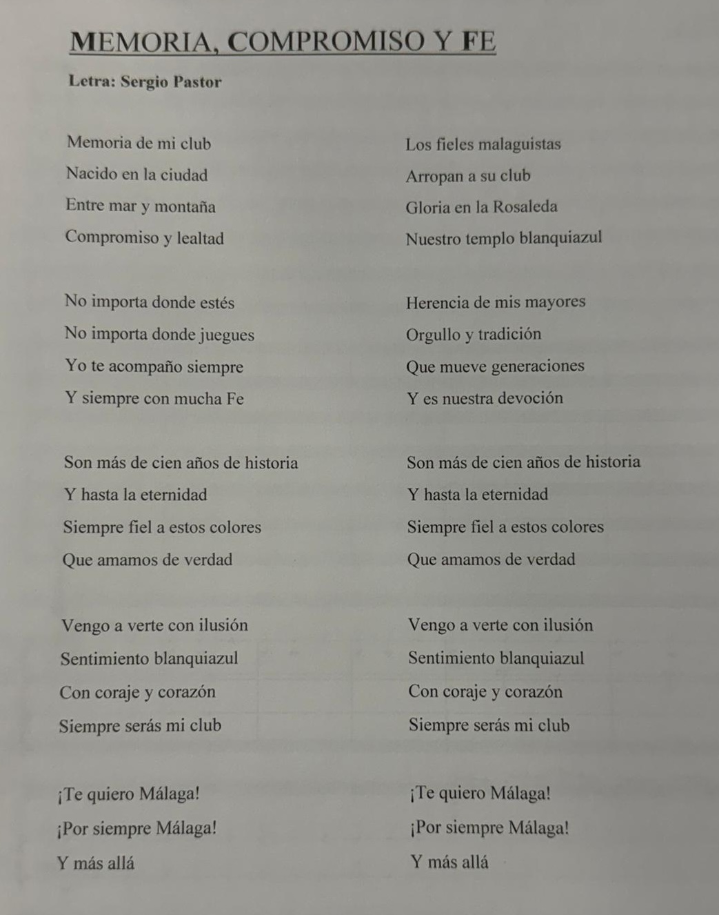 letra himno memoria compromiso y fe malaga cf