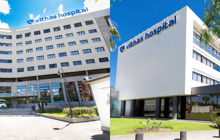 Hospital Vithas 9 de Octubre y Hospital Vithas Xanit Internacional de izquierda a derecha