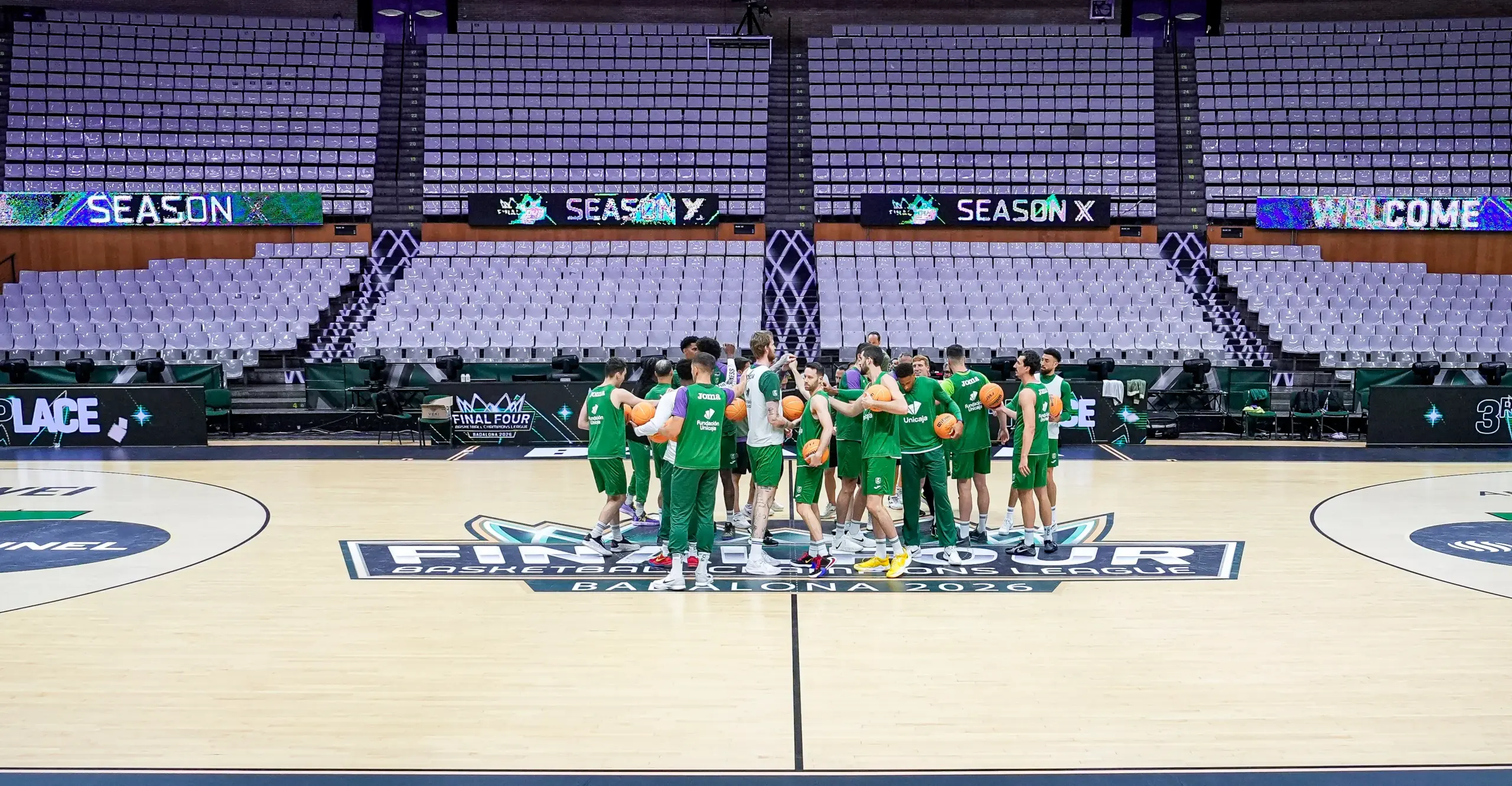 ENTRENAMIENTO DEL UNICAJA PREVIO AL DUELO ANTE EL AEK EN BADALONA