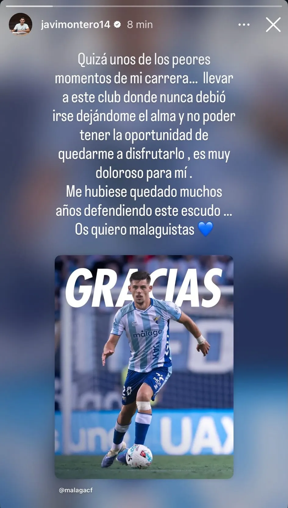 Javi Montero Malaga CF mensaje instagram
