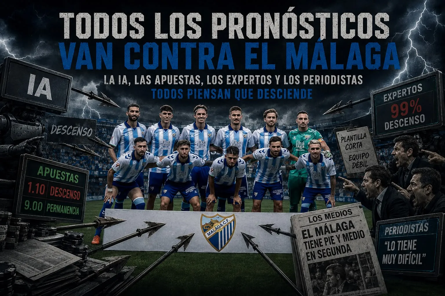 TODOS LOS PRONÓSTICOS CONTRA EL MÁLAGA CF EN LAS APUESTAS POR EL DESCENSO